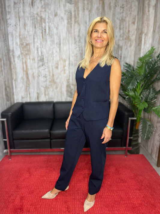 pantalón sastre azul marino mujer