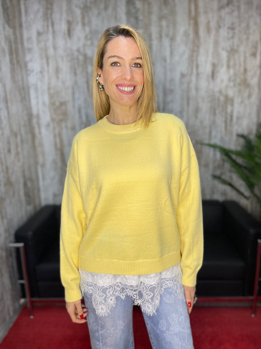 Jersey oversize mujer amarillo mostaza con encaje