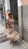 Vestido largo beige (estampados marrones)